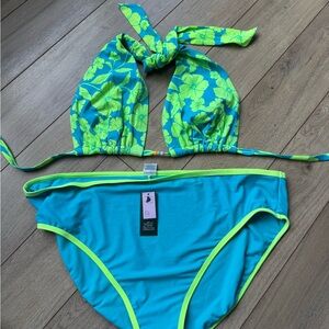 Wild Fable Aqua and Neon Green  Floral Bikini Set Plus Size
